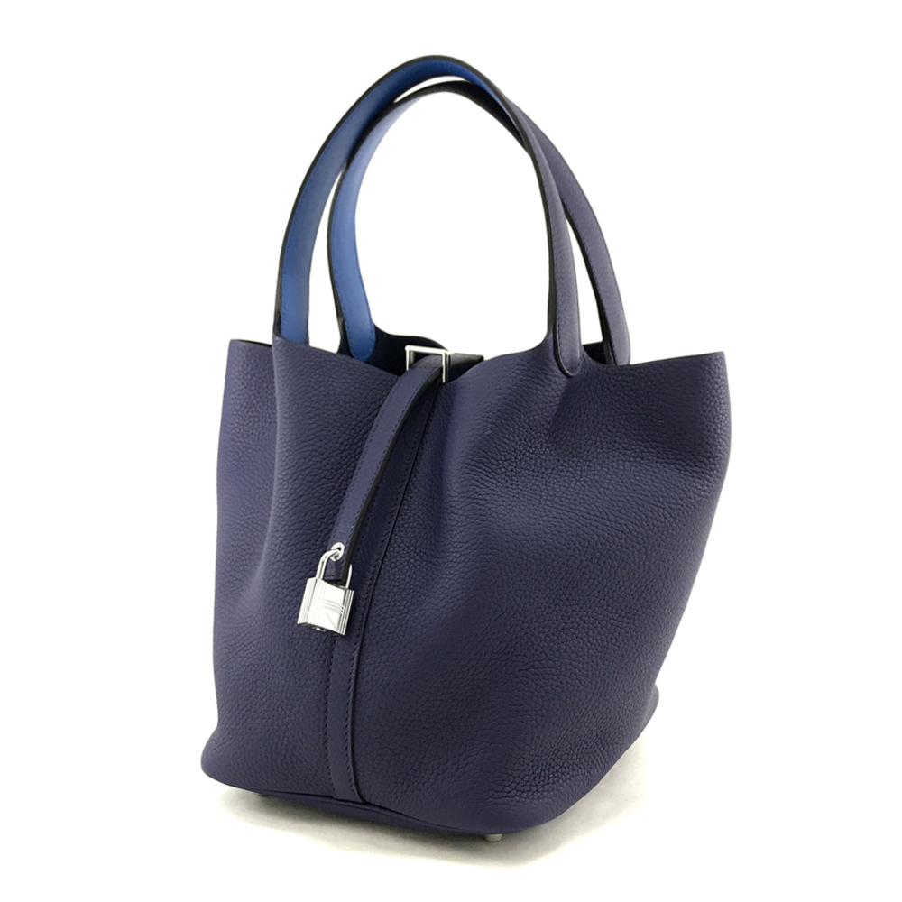 Hermes Picotin Lock Eclat Taurillon Clemence Hand Bag Blue Zelige